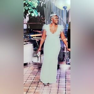 Fashion Nova White Feathered Maxi Dress